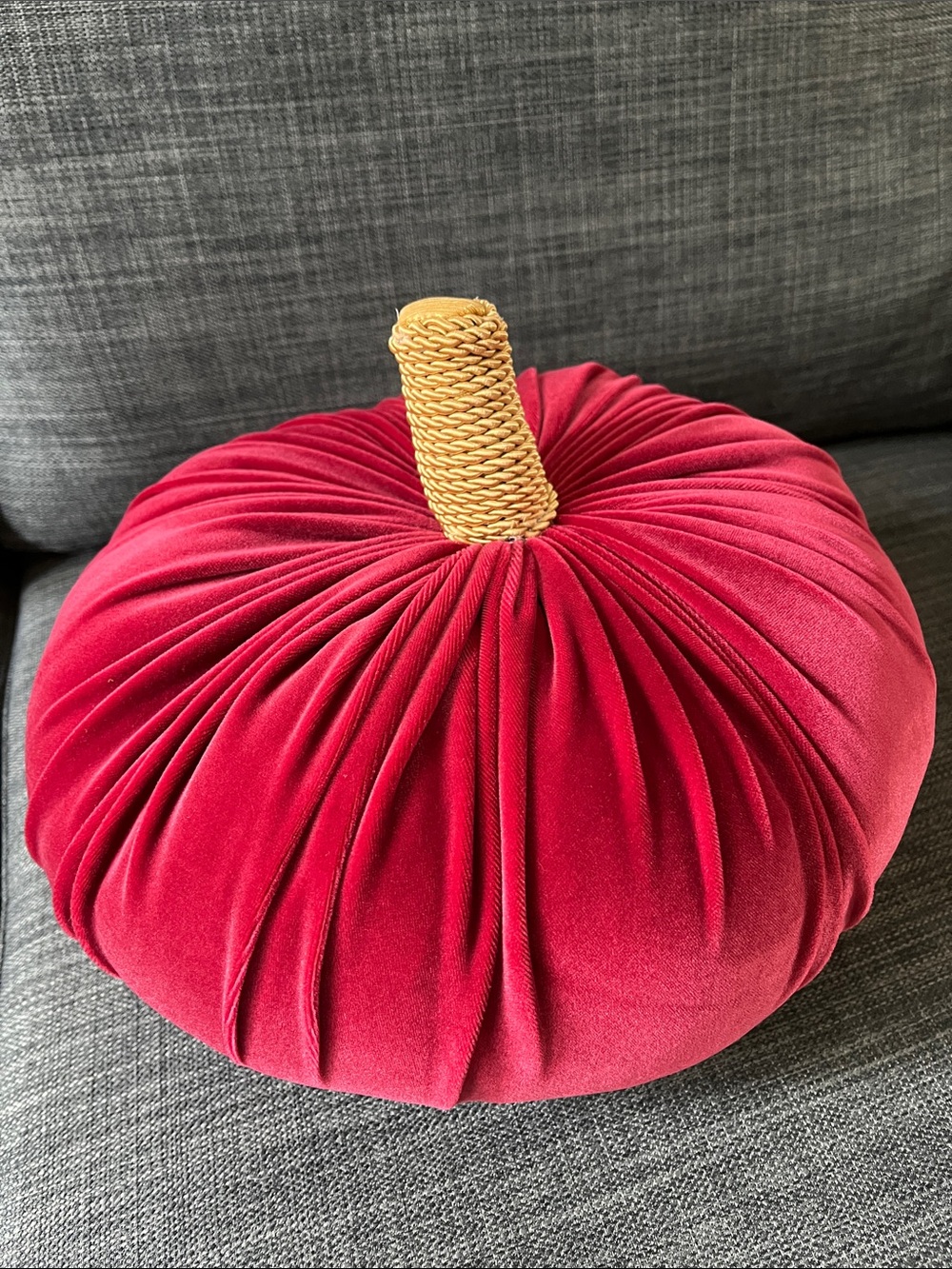 Threshold Burgundy Red Velvet Pumpkin Pillow with Braided Gold Stem